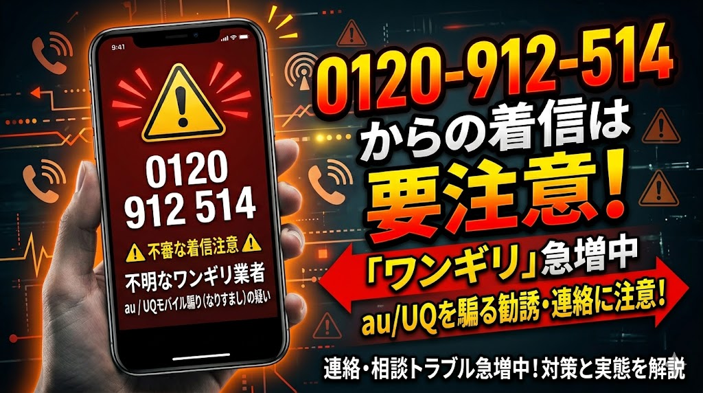 0120912514からの着信は要注意！ワンギリとauとUQモバイルを騙る業者
