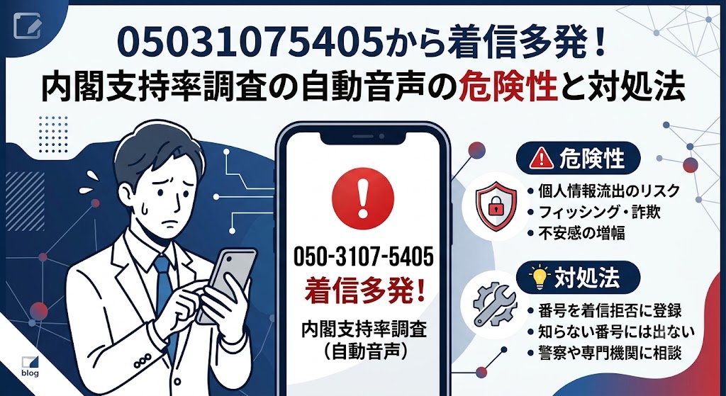05031075405から着信多発！内閣支持率調査の自動音声の危険性と対処法
