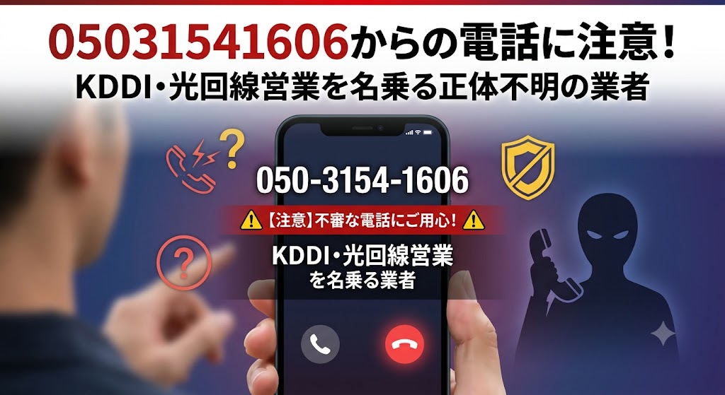 05031541606からの電話に注意！KDDI・光回線営業を名乗る正体不明の業者