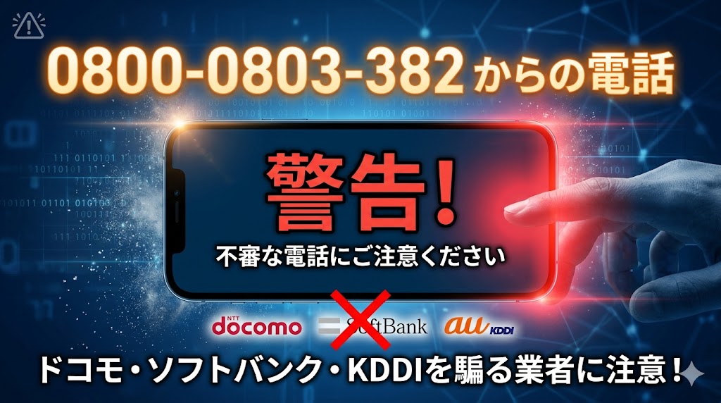 08000803382からの電話に警告！ドコモ・ソフトバンク・KDDIを騙る業者