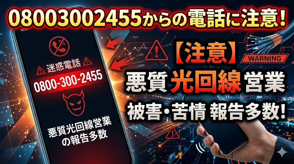 08003002455からの電話に注意！悪質光回線営業と報告多数