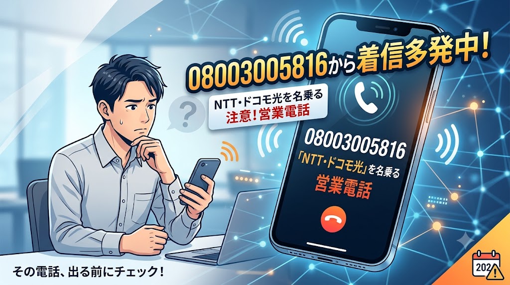 08003005816から着信多発中！NTT・ドコモ光を名乗る営業電話