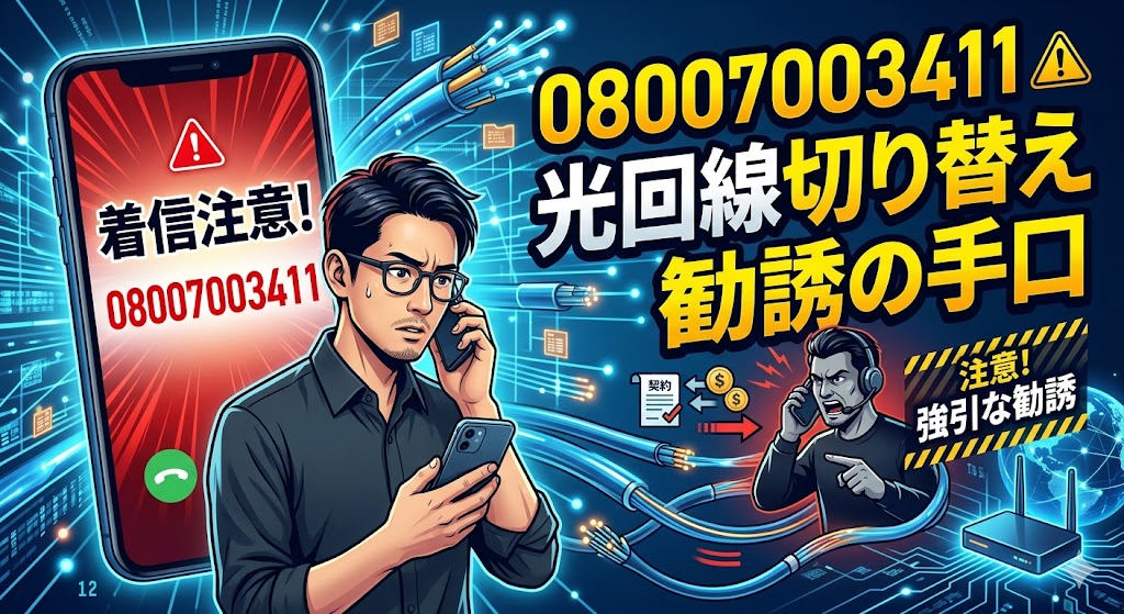 08007003411からの着信に注意！光回線切り替え勧誘の手口