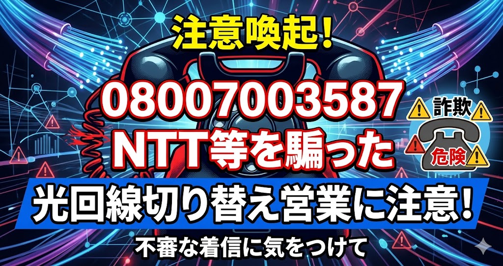 08007003587からの着信はNTT等を騙った光回線切り替え営業