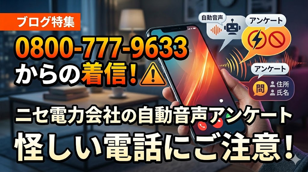 08007779633からの着信！ニセ電力会社の自動音声アンケート