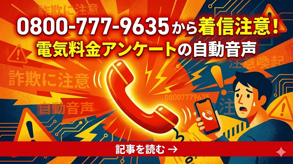08007779635から着信注意！電気料金アンケートの自動音声