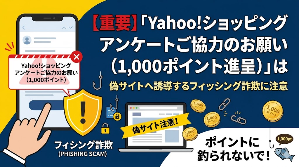 【重要】「Yahoo!ショッピング アンケートご協力のお願い（1,000ポイント進呈）」は詐欺メール！偽サイトへ誘導するフィッシング詐欺に注意