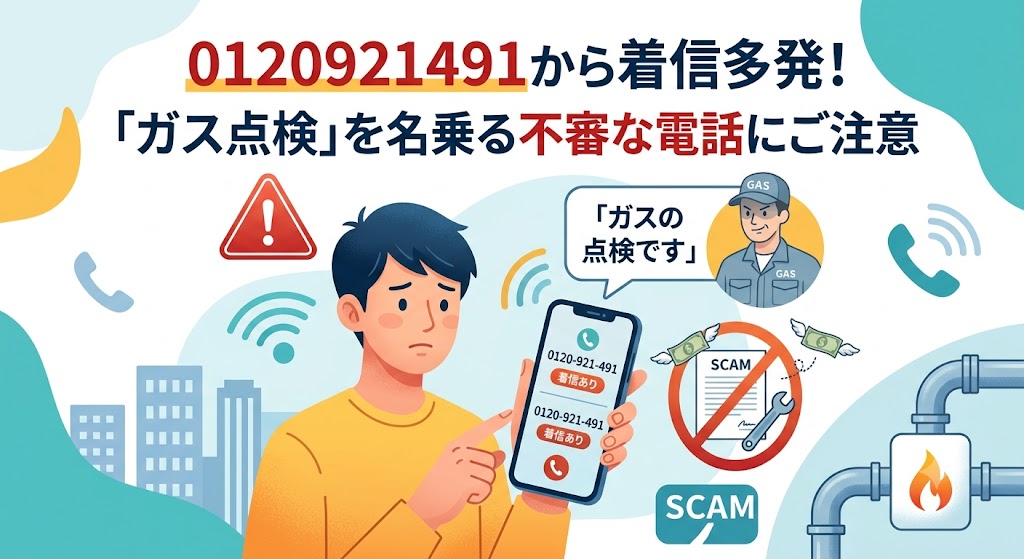 0120921491から着信多発！ガス点検を名乗る点検商法の疑い