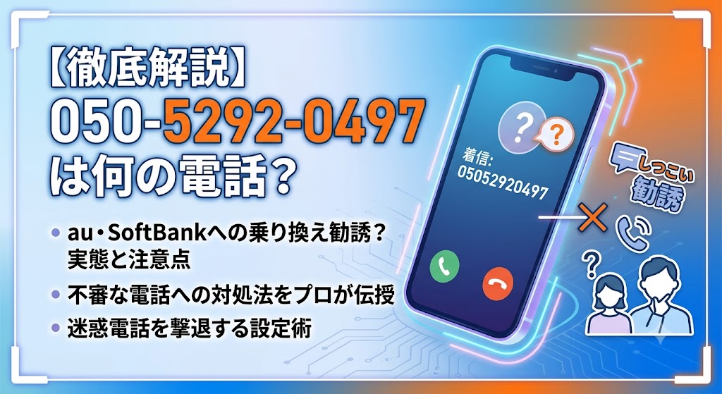 05052920497は何の電話？au・SoftBank乗り換え勧誘の実態と対処法