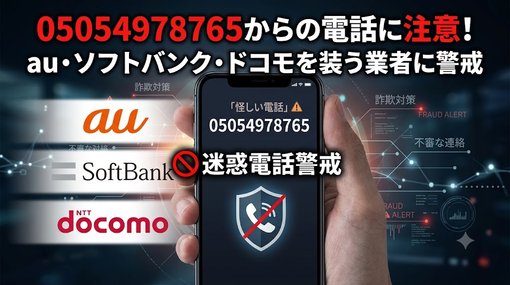 05054978765からの電話に注意！au・ソフトバンク・ドコモを装う業者
