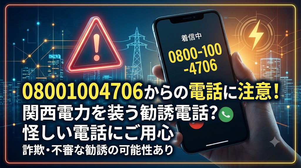 08001004706からの電話に注意！関西電力を装う勧誘電話？