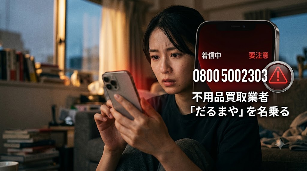 08005002303からの電話に要注意！不用品買取業者「だるまや」を名乗る