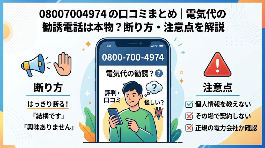 08007004974の口コミまとめ｜電気代の勧誘電話は本物？断り方・注意点を解説