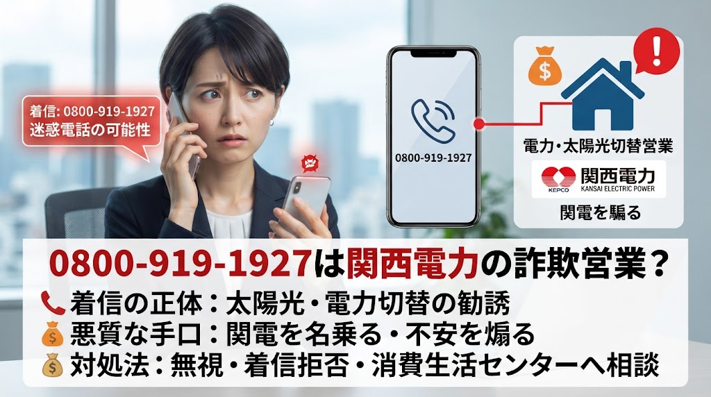 08009191927は関西電力を騙る太陽光・電力切替営業？着信の正体と対処法