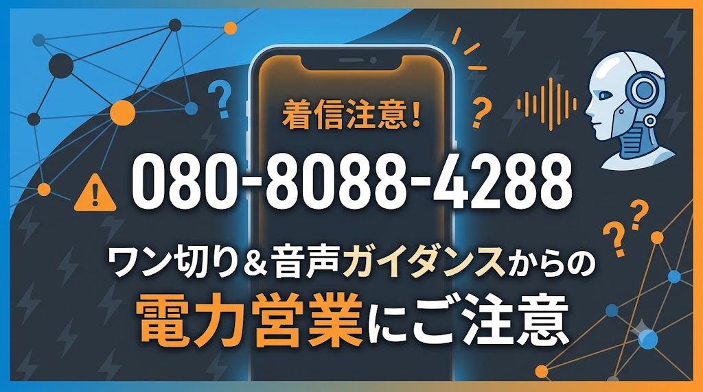08080884288からの電話はワン切り＆音声ガイダンスからの電力営業