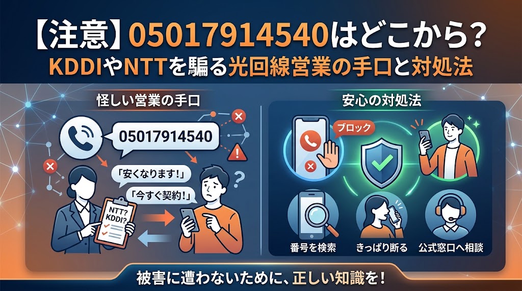 【注意】05017914540はどこから？KDDIやNTTを騙る光回線営業の手口と対処法