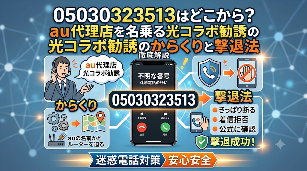 05030323513はどこから？au代理店を名乗る光コラボ勧誘のからくりと撃退法