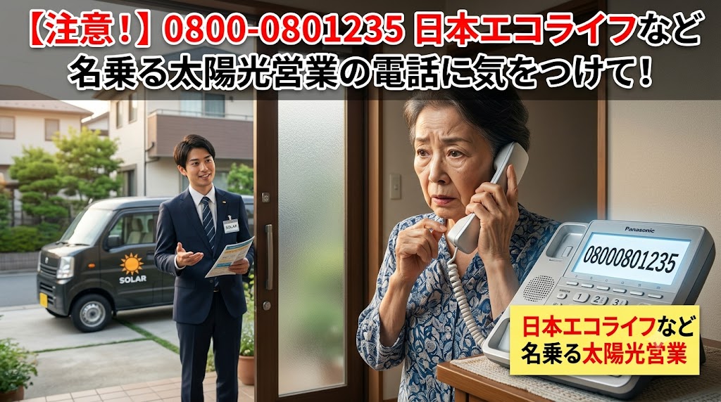08000801235からの電話に注意！日本エコライフなど名乗る太陽光営業