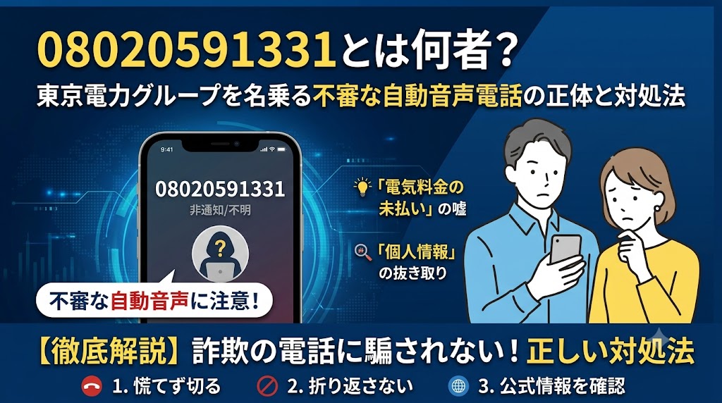 08020591331とは何者？東京電力グループを名乗る不審な自動音声電話の正体と対処法