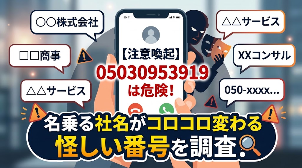 05030953919は危険！名乗る社名がコロコロ変わる怪しい番号を調査