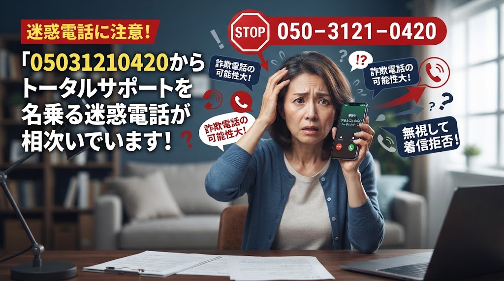 05031210420からトータルサポートを名乗る迷惑電話が相次いでいます！